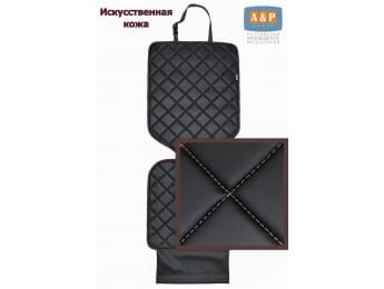Коврик под детское автокресло. Искусственная кожа. Цвет: черный с коричневой прострочкой Ромб.