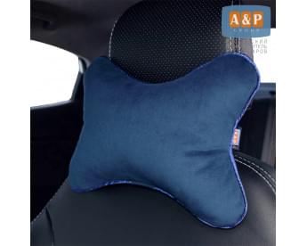 Подушка-косточка автомобильная под шею. Средняя. Велюр. Цвет: темно-синий.
